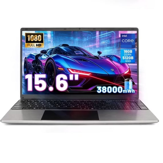 Grey 15.6-inch laptop computer with keyboard and open display